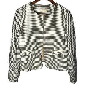 KENAR White Black Stripe Open Front Professional Blazer Jacket Women's Large